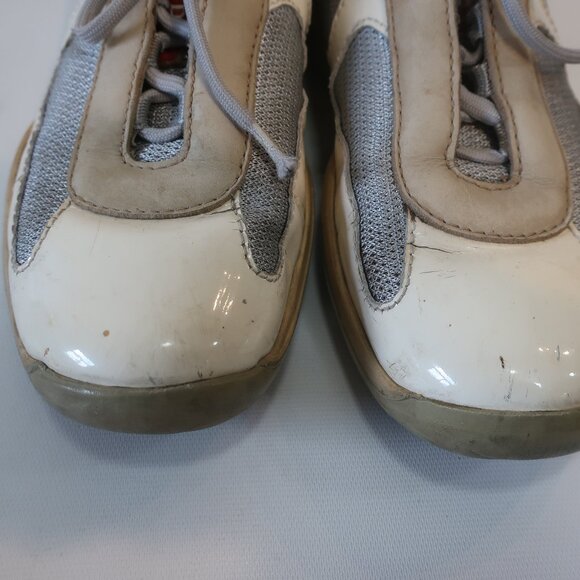 Prada 3163 Americas Cup Mixed Media Leather Low Top Lace-Up Sneaker 37.5 US/7.5 - Picture 6 of 16